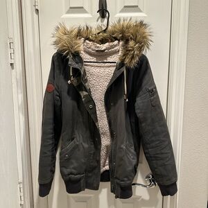 Roxy Cream Textured Jacket with Faux Fur